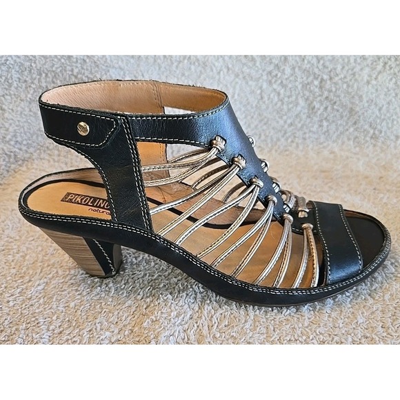 Pikolinos Sandals Heels Womens EU 40 Java Black Brown Leather Gladiator Casual - Picture 2 of 16